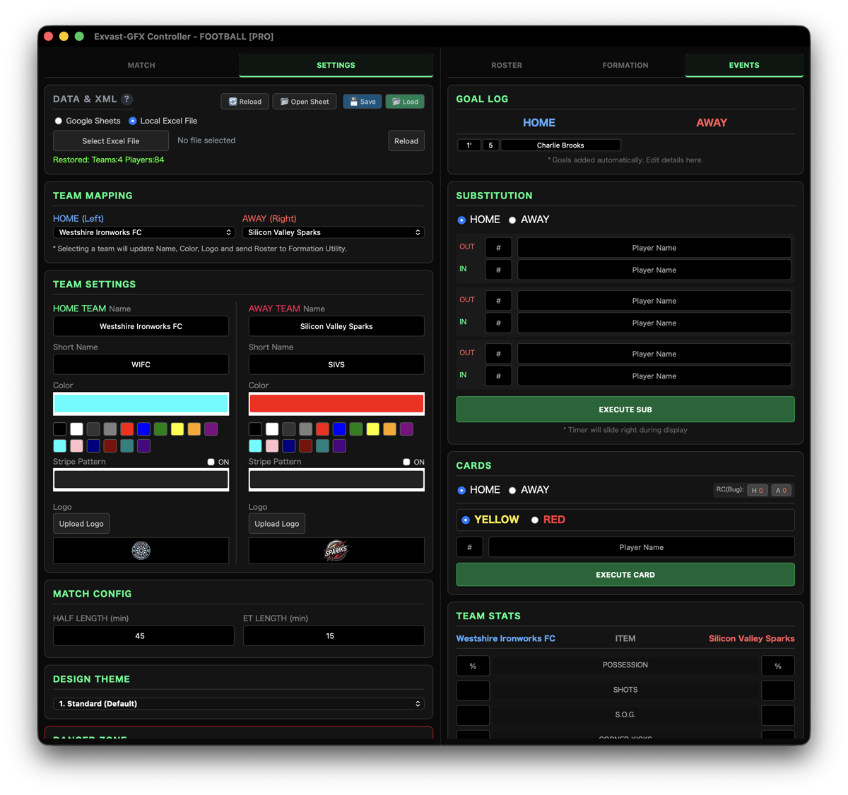 The EVENTS tab on the right