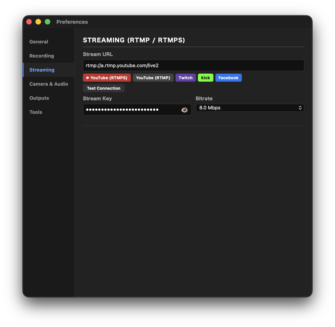 The Streaming tab in Preferences